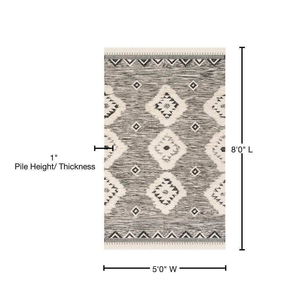 Kenya KNY906 Hand Knotted Area Rug - Black/Ivory - 5'x8' - Safavieh.