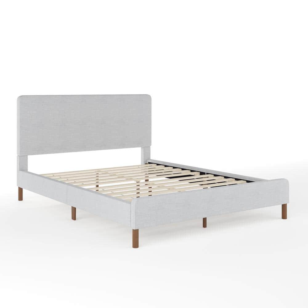 Martha Stewart Britta Upholstered Platform Bed With Piped Detail Headboard