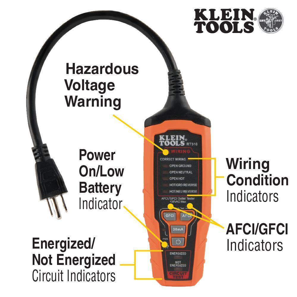 Klein Tools RT310 AFCI / GFCI Outlet Tester for N.American AC Outlets ETL Listed