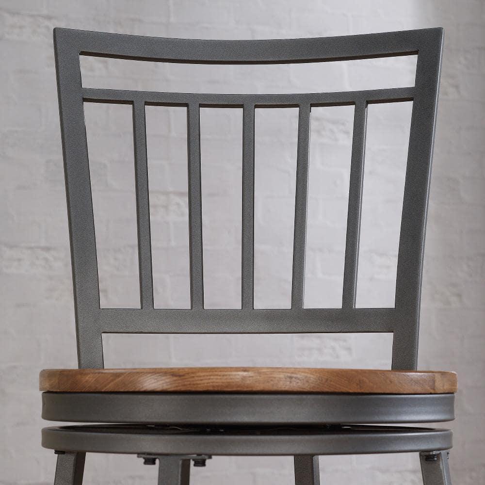 Stockton 25" Metal Swivel Stool - Slate Grey - Golden Oak Seat