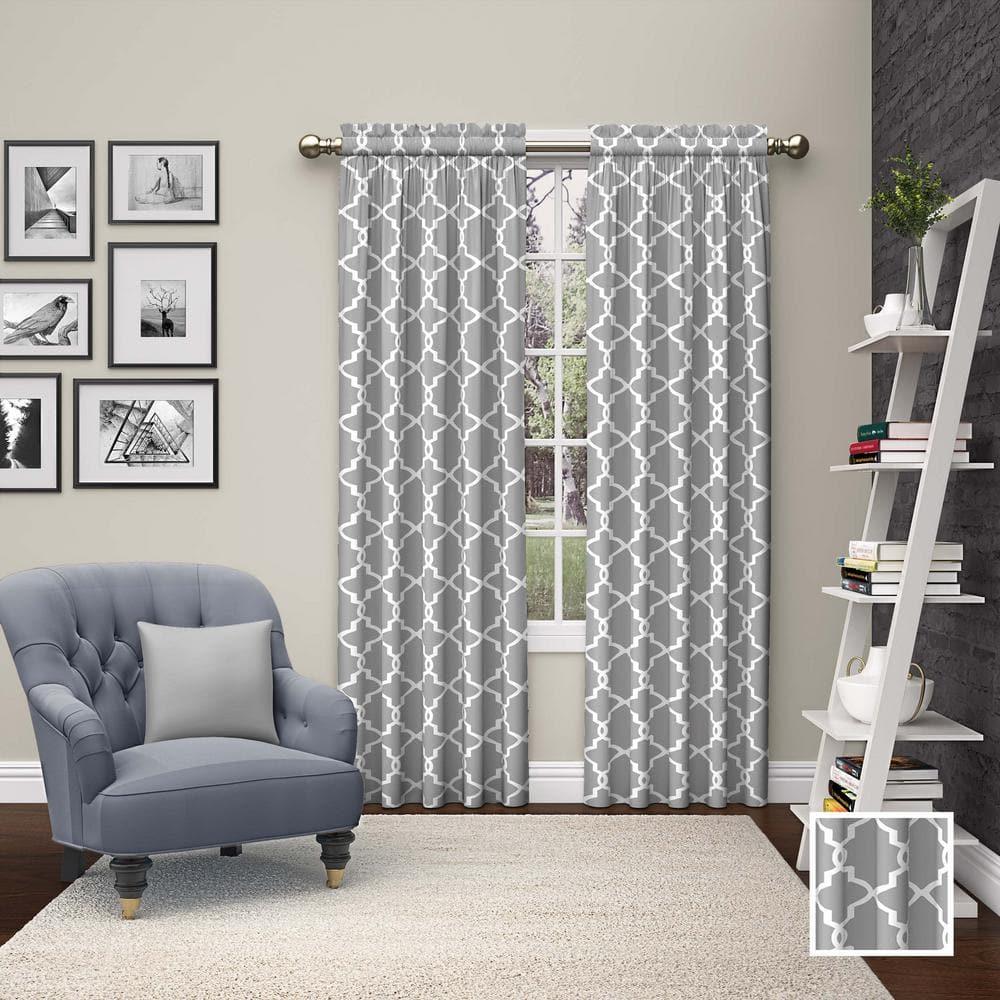 Ellery Homestyles Pairs to Go Vickery Printed Trellis Rod Pocket Window Curtain Panel Pair, 2 Pack Grey 56x63 63 Inches