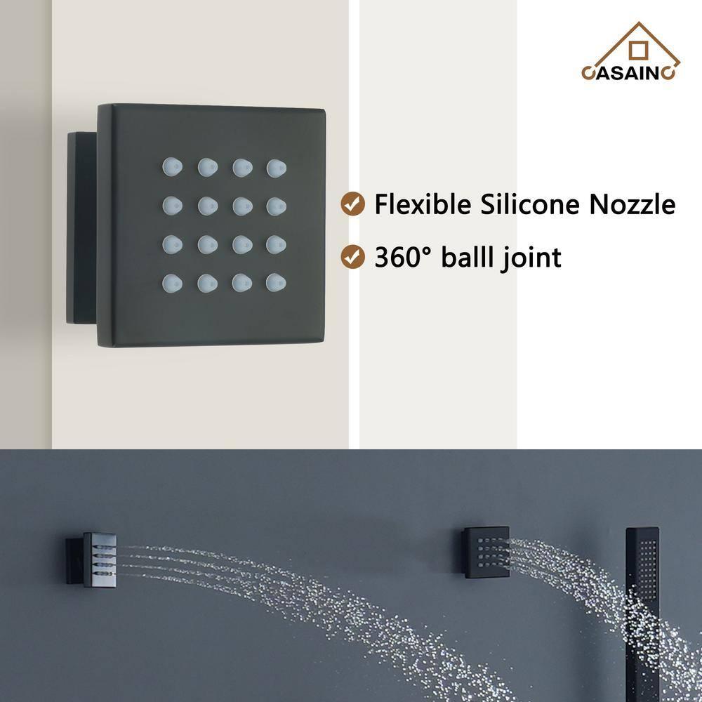 3-Function Luxury Ceiling Mount 12 Inch LED Thermostatic Shower System with 6 Body Jets