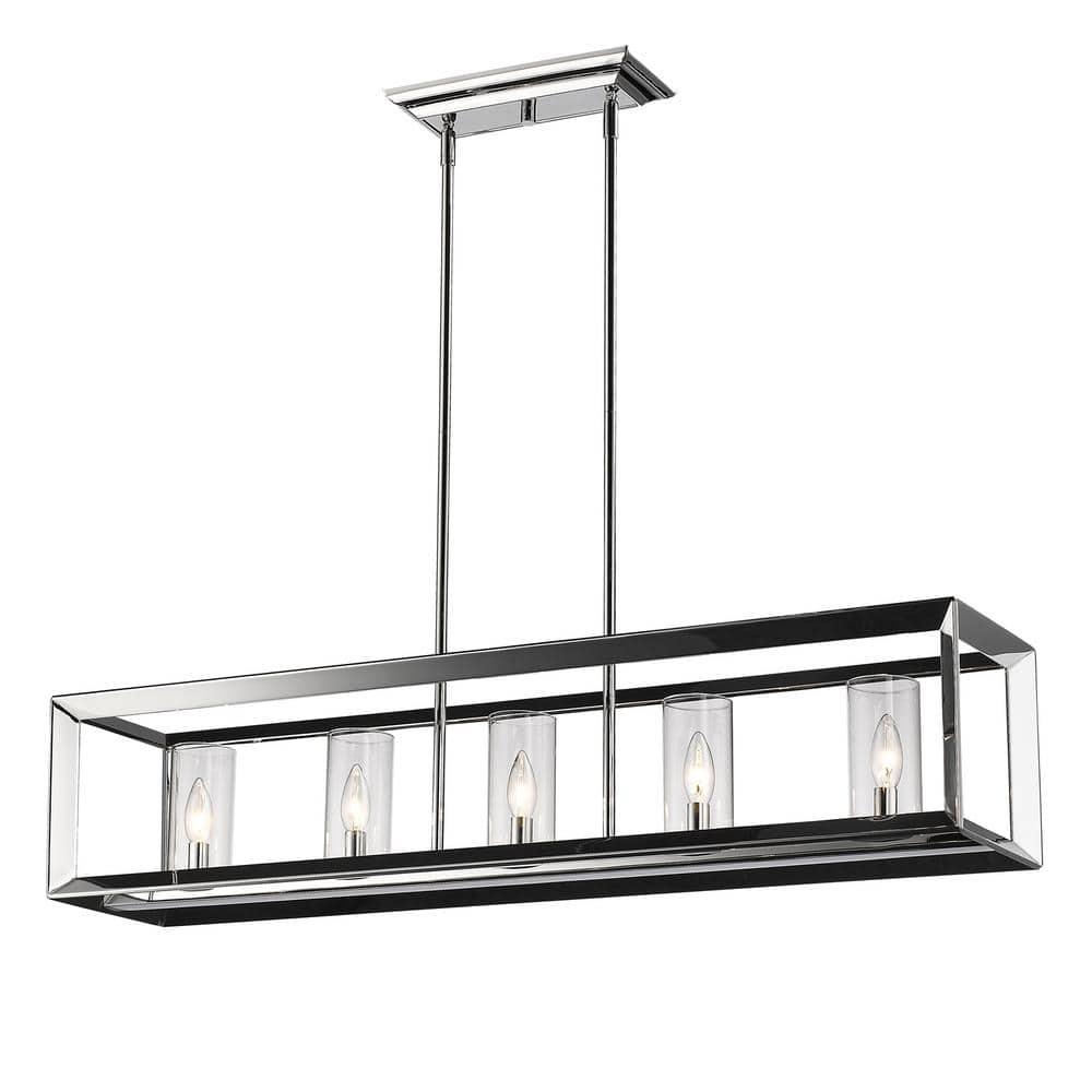 Golden Lighting Smyth 5-Light Linear Pendant in Chrome with Clear Glass