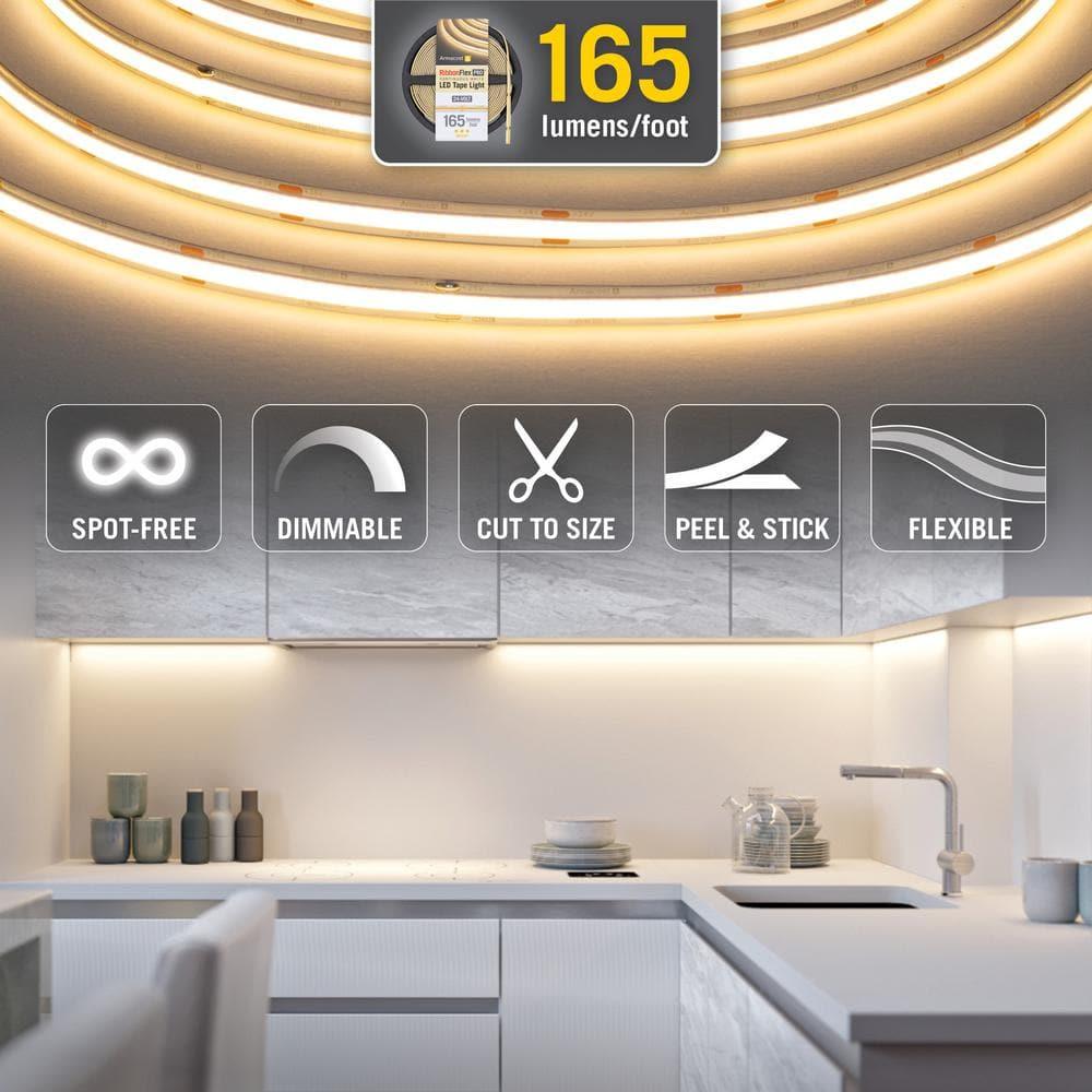 Armacost Lighting RibbonFlex Pro 24V White COB LED Strip Light Tape 3000K, 165 Lumens/Ft, 2.5M 171210