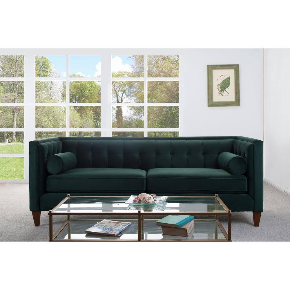 Jack Tufted Tuxedo Sofa Double Cushion, Hunter Green