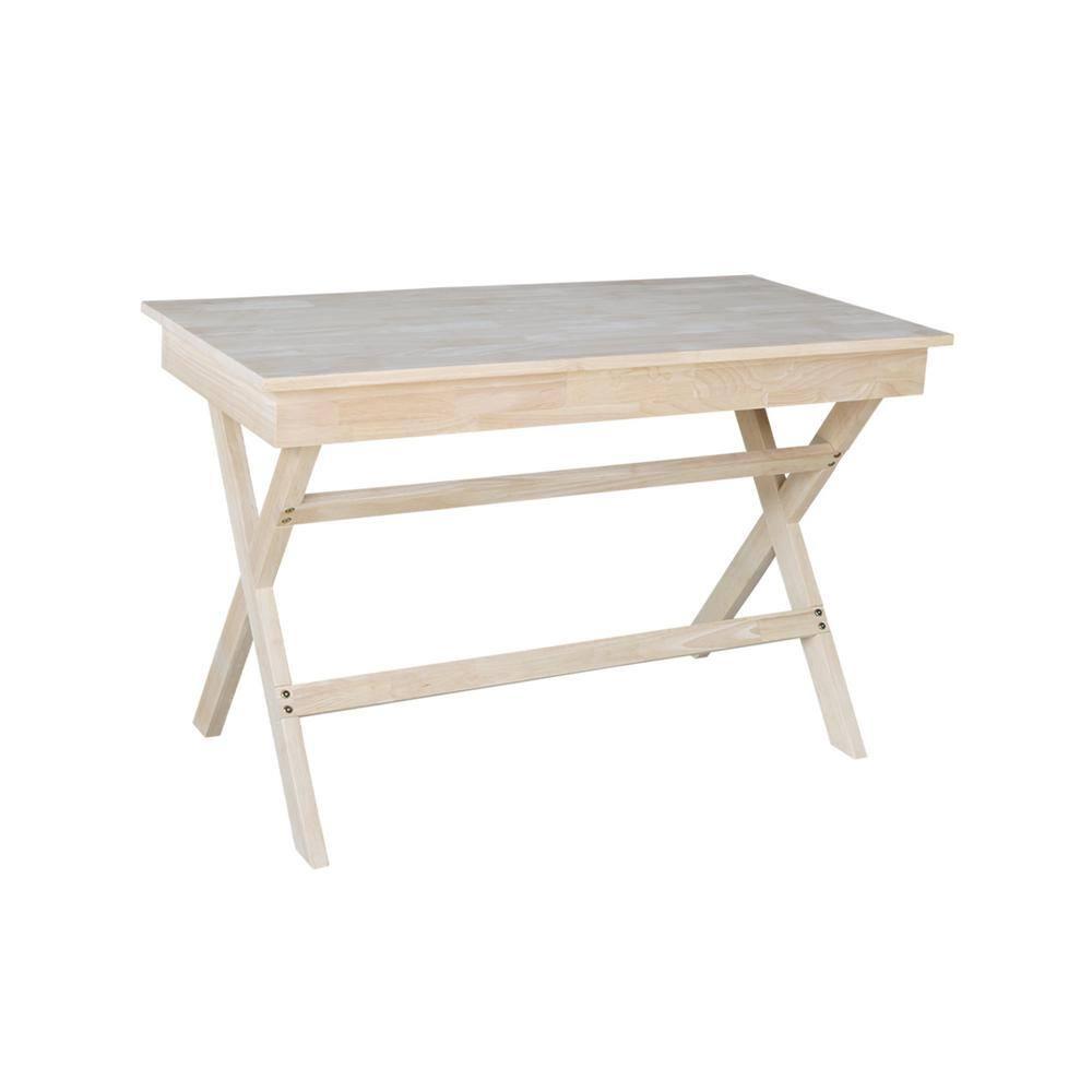 Cross Leg Desk Unfinished - International Concepts: Rubberwood Writing Desk with Drawer, Hardwood Frame