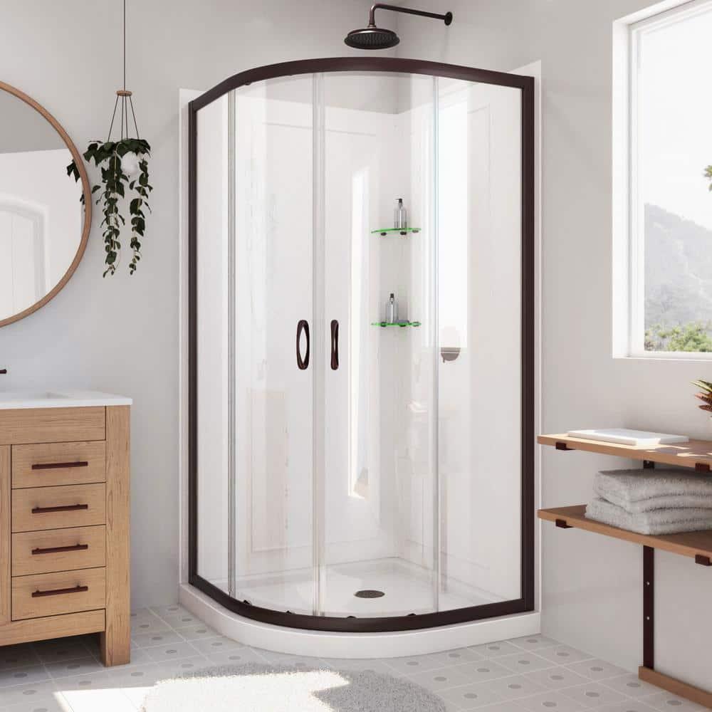 Prime 33" W x 33" D x 76.75" H Round Sliding Shower Enclosure with Base Included
