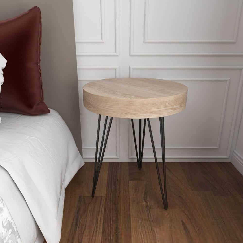 Union Rustic Villalpando Wooden Side End Brown Accent Table with Black Metal Hairpin Legs