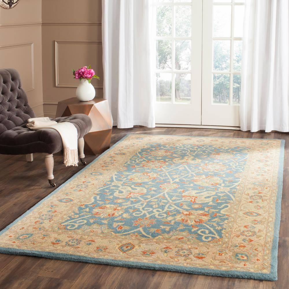 Handmade Blue Wool Tufted Oriental Accent Rug 27" x 4"