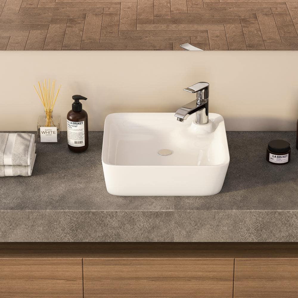 Altair 17'' White Ceramic Square Bathroom Sink with Overflow