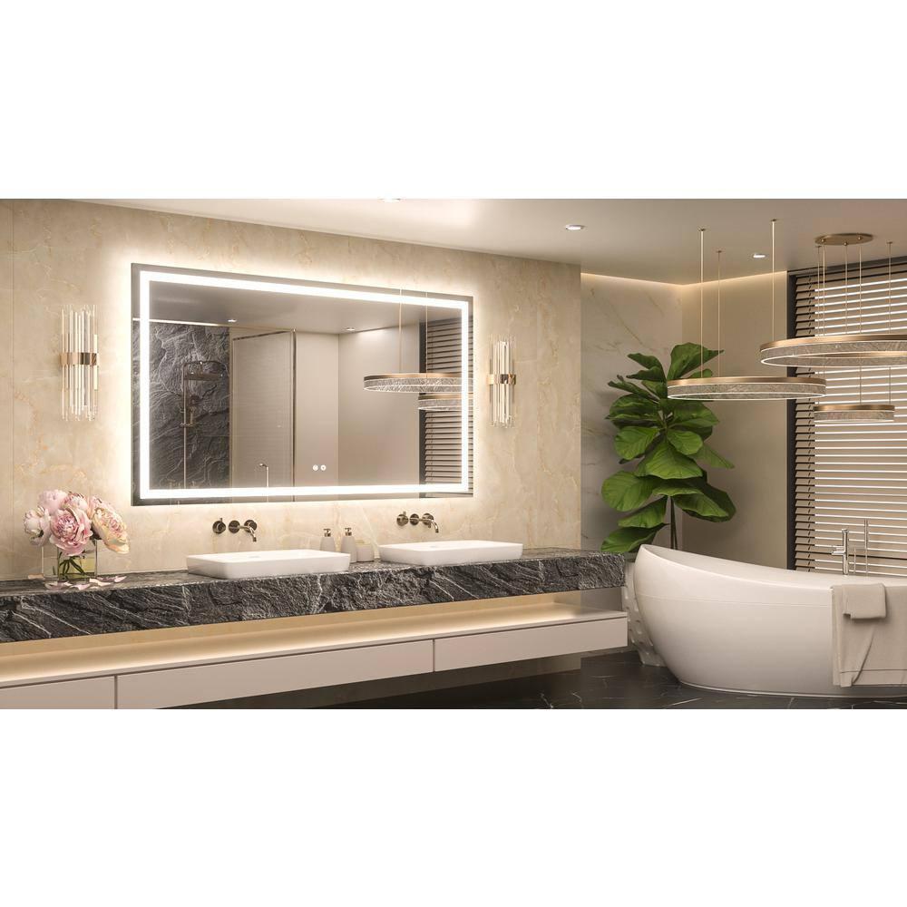 Keonjinn LED Bathroom Mirror 60 ” x 36 ” with Frontlit & Backlit, Lighted Mirror with Stepless Dimmable 3-Color Lights, Bathroom Vanity Mirror with HD Tempered Glass, UL-Listed LED Driver, CRI90+