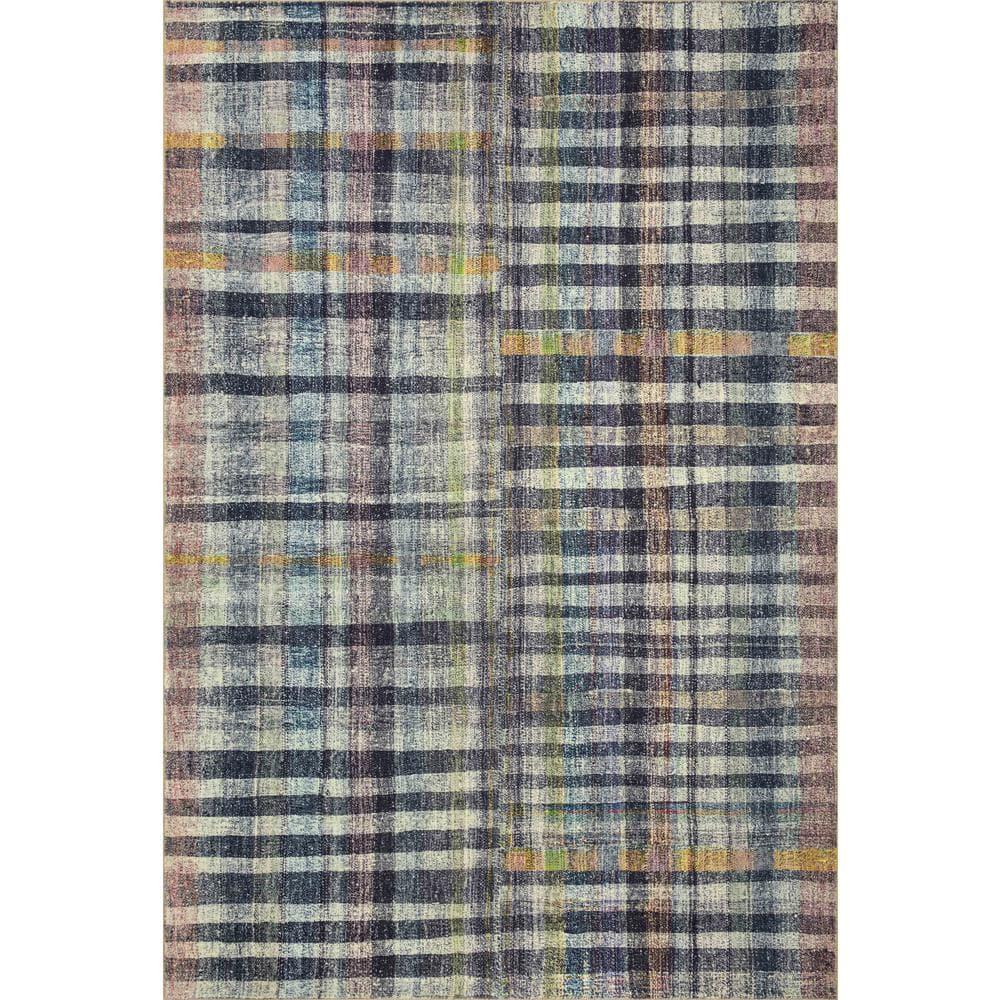 Plum and Multi Plaid Synthetic Runner Rug 2'-3" x 11'-6"