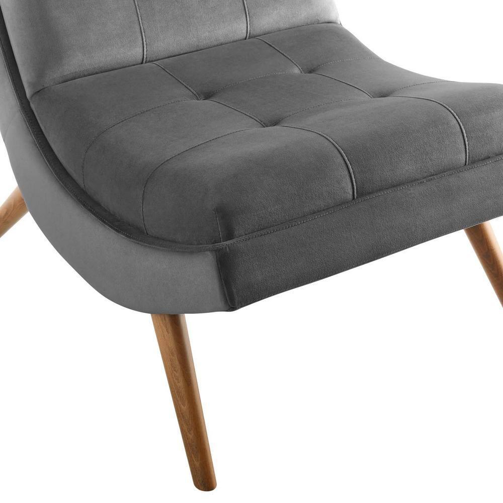 Modway Ramp Performance Velvet Lounge Chair and Ottoman Set in Gray