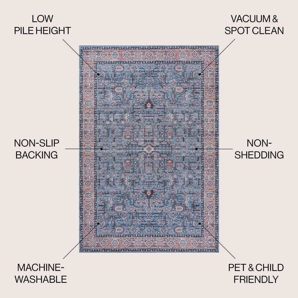 Kemer All-Over Persian Machine-Washable Blue/Red/Brown 3 ft. x 5 ft. Area Rug - JONATHAN Y