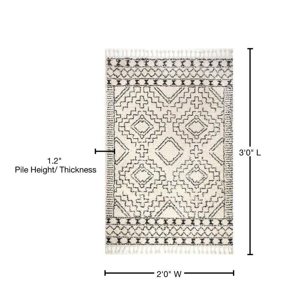 Nuloom Vasiliki Geometric 2x3 Accent Shag Indoor Area Rug for Living Room Bedroom Dining Room Nursery Entryway, Off White/Charcoal