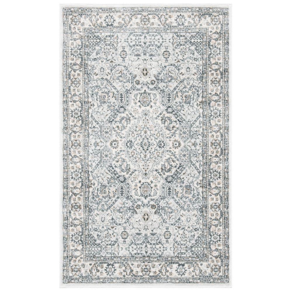 SAFAVIEH Isabella Zander Floral Bordered Area Rug, Grey/Cream, 3' x 5'