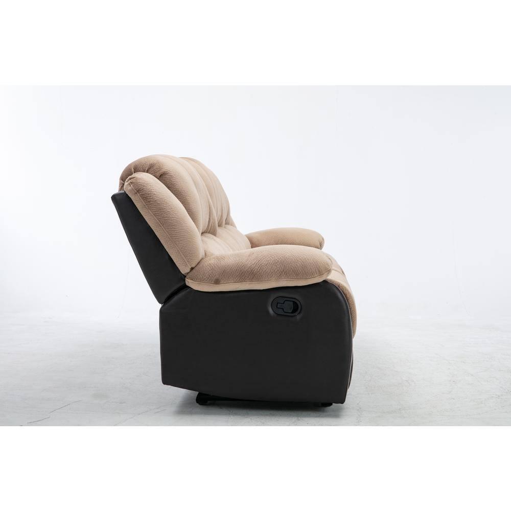 Nathaniel Home Champion Manual Single Reclining Sofa, PU Leather Upholstered Couch, Tufted Recliner, Plush Scoop Seating, for Living Room Home Theater, Beige