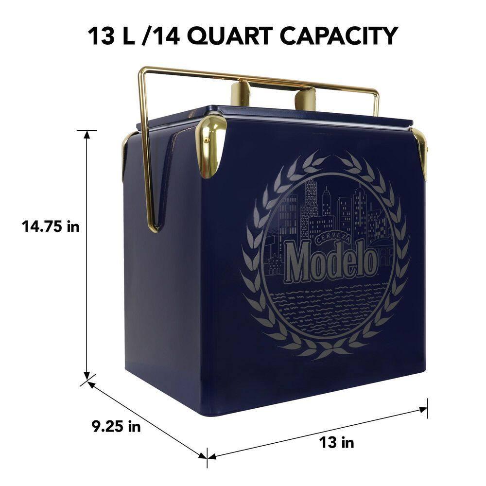 Koolatron Modelo Retro Ice Chest Cooler with Bottle Opener 13L (14 qt), Blue and Gold