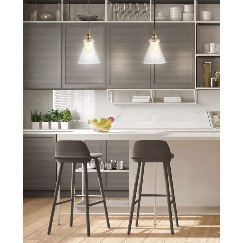 Goldwater 7.5" Adjustable Drop Metal/Glass LED Pendant, Brass Gold