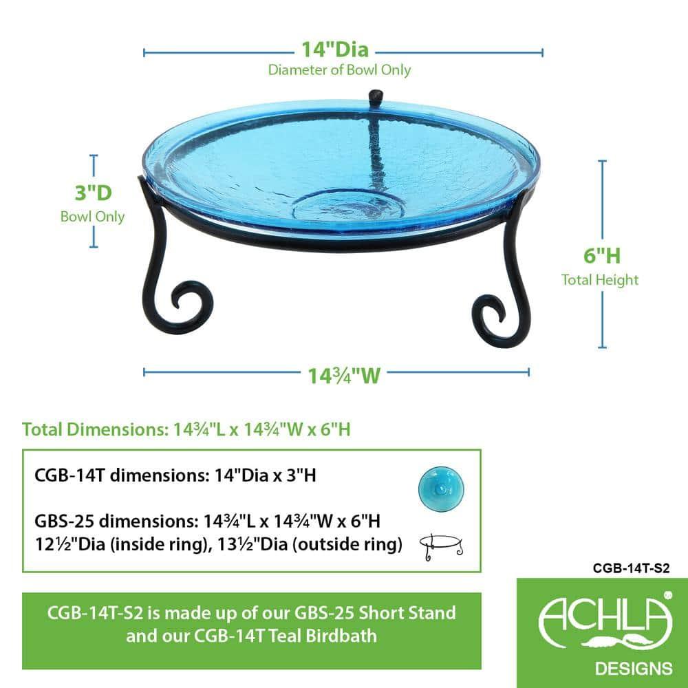 6"  Reflective Crackle Glass Birdbath Bowl with Short Stand II Teal Blue - Achla Designs
