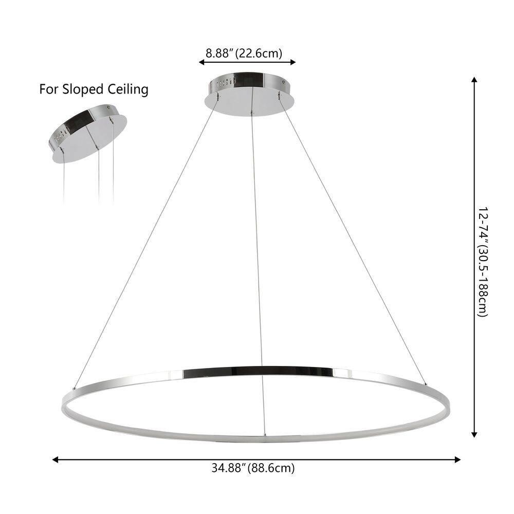 Circulo 34.88" Modern Bohemian Iron Integrated LED Pendant, Chrome