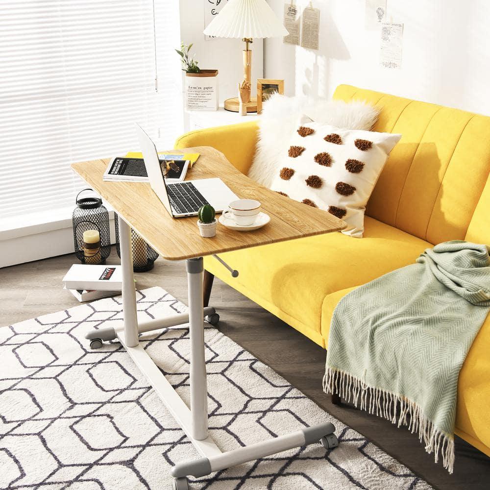 Goplus Height Adjustable Computer Desk Sit Stand Rolling Notebook Table Natural