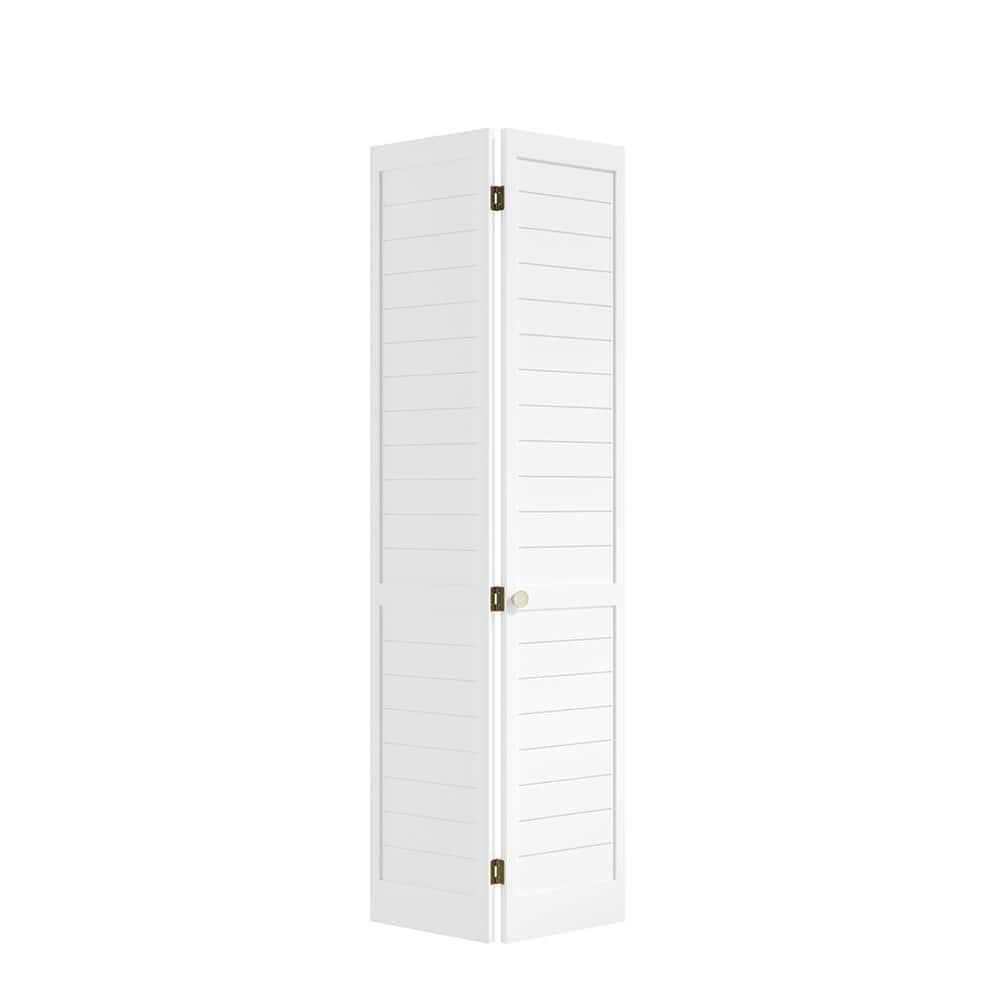 EightDoors 80-in Louvered Wood Finished Painted Flat Bi-Fold Door