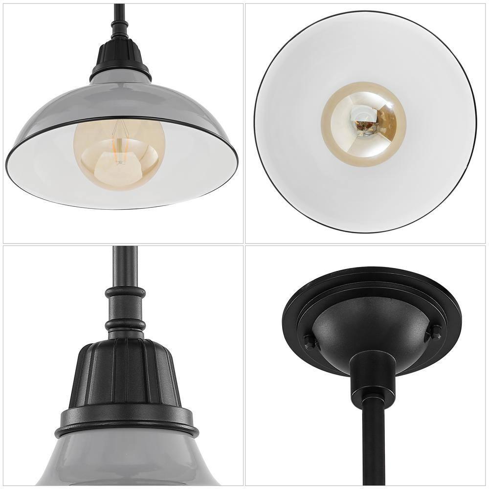 Jasper 12.25" 1-Light Farmhouse Industrial Indoor/Outdoor Iron LED Pendant, Gray