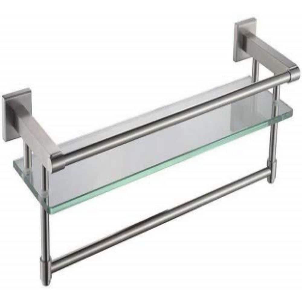 Alise Bathroom Glass Shelf Wall Mounted, Tempered Glass Bathroom Shelf with Towel Bar, SUS304 Stainless Steel Modern Floating Shelf, Brushed Gold, 20 inch