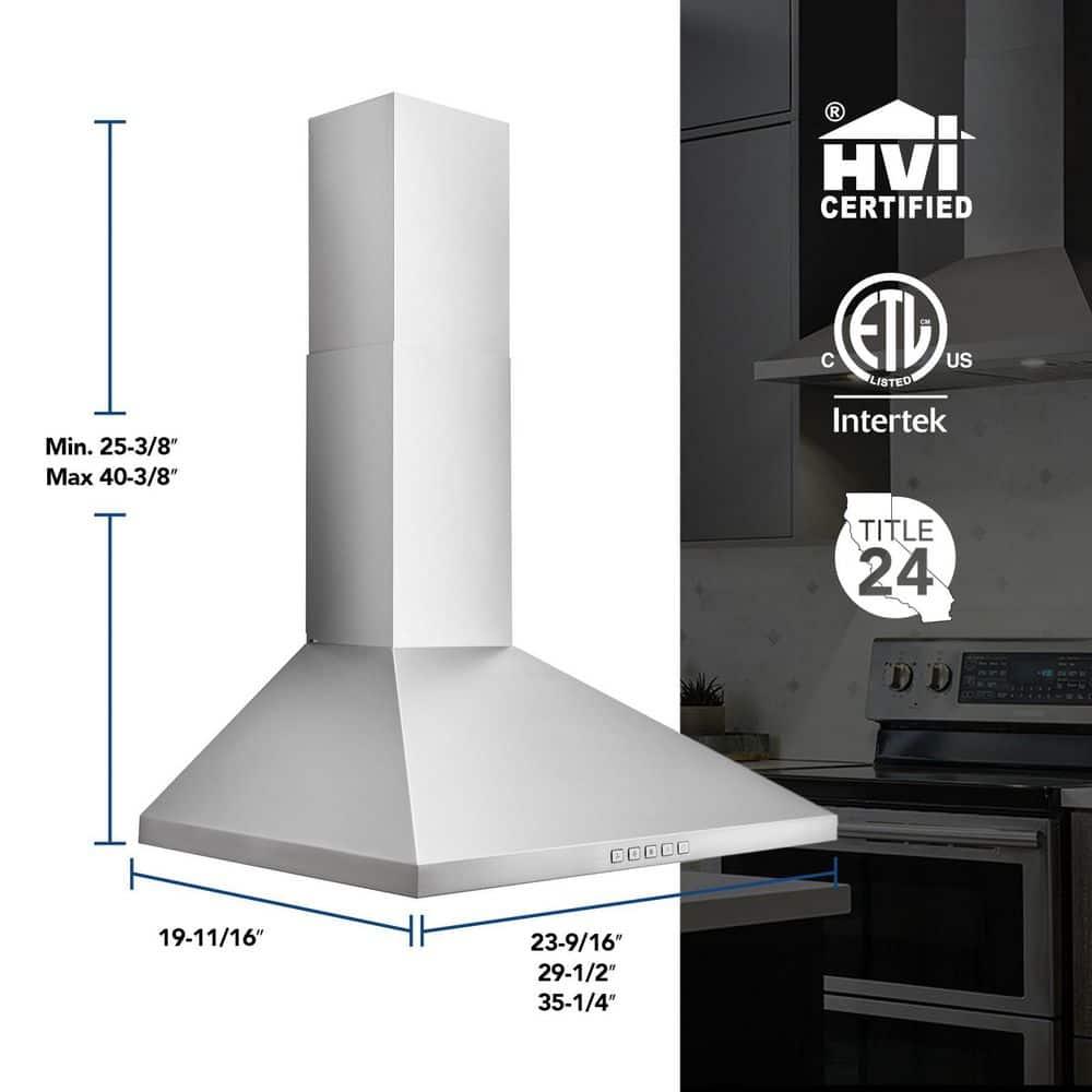 Broan-NuTone 24" Pyramidal Chimney Range Hood with LED Lighting, Convertible Wall-Mount Kitchen Chimney Vent Hood, 450 Max CFM, Stainless Steel