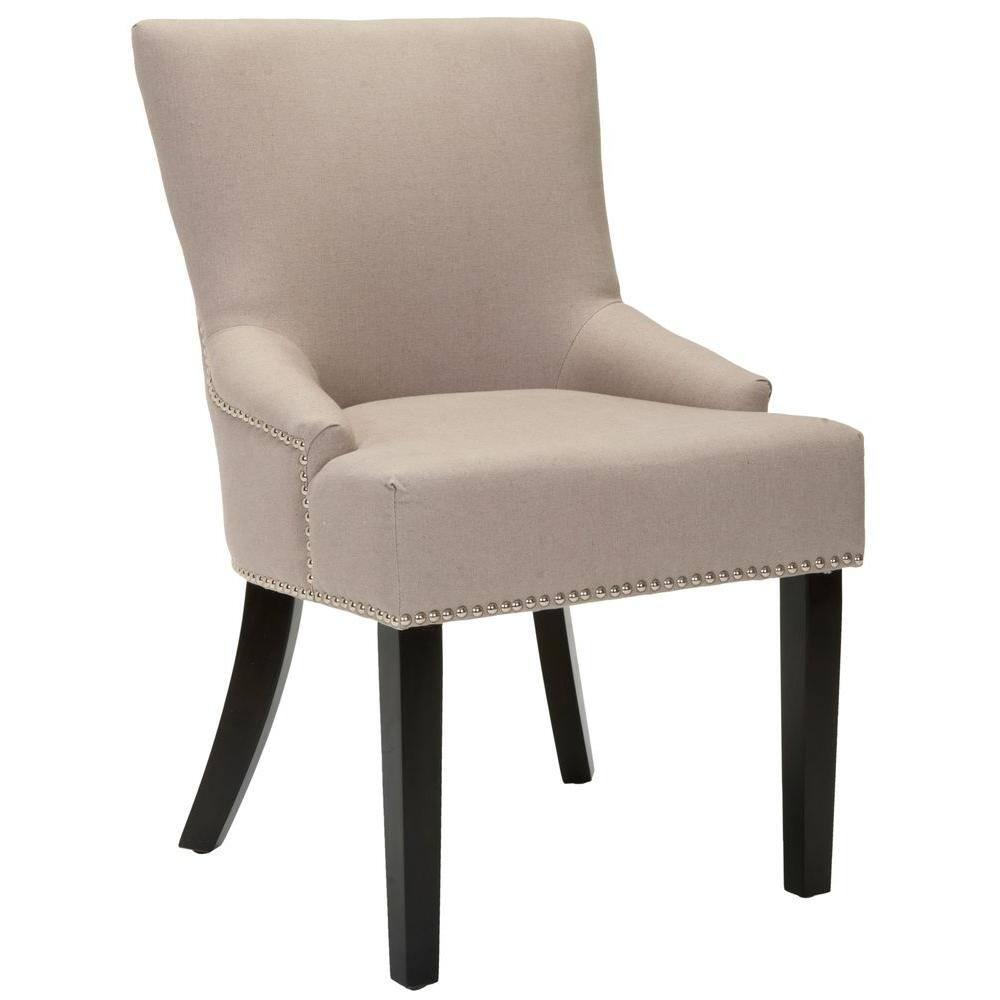 SAFAVIEH Lotus 19''H KD Side Chair Set of 2 Silver Nail Head Taupe / Espresso