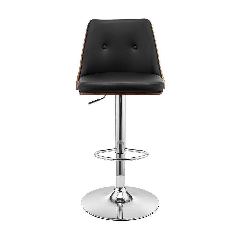 Armen Living Indoor Jacob Adjustable and Swivel Cream Faux Leather and Walnut Wood Bar Stool with Chrome Base