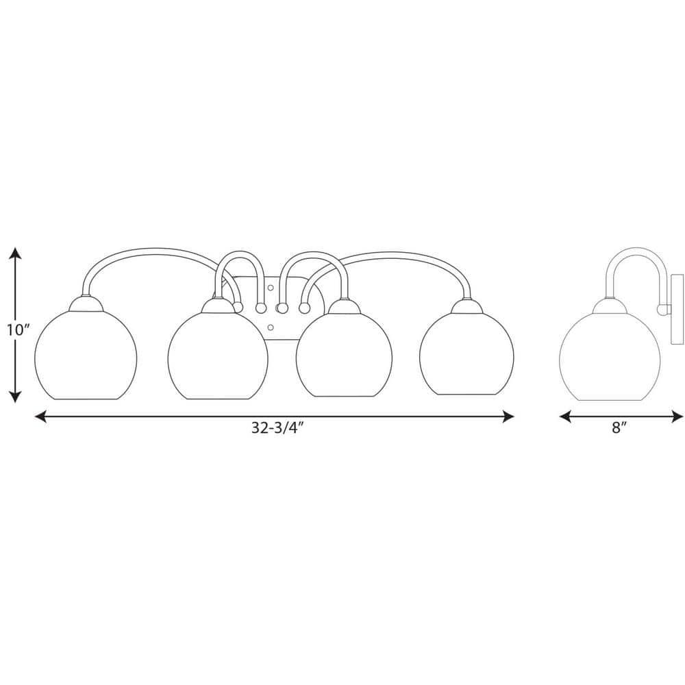 Progress Lighting Carisa 4-Light Bath Wall Light, Vintage Gold, White Glass Globes