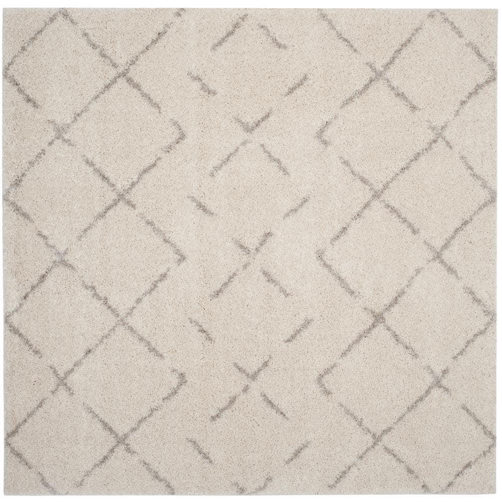 SAFAVIEH Arizona Zarif Geometric Shag Area Rug, Ivory/Beige, 10' x 10' Square