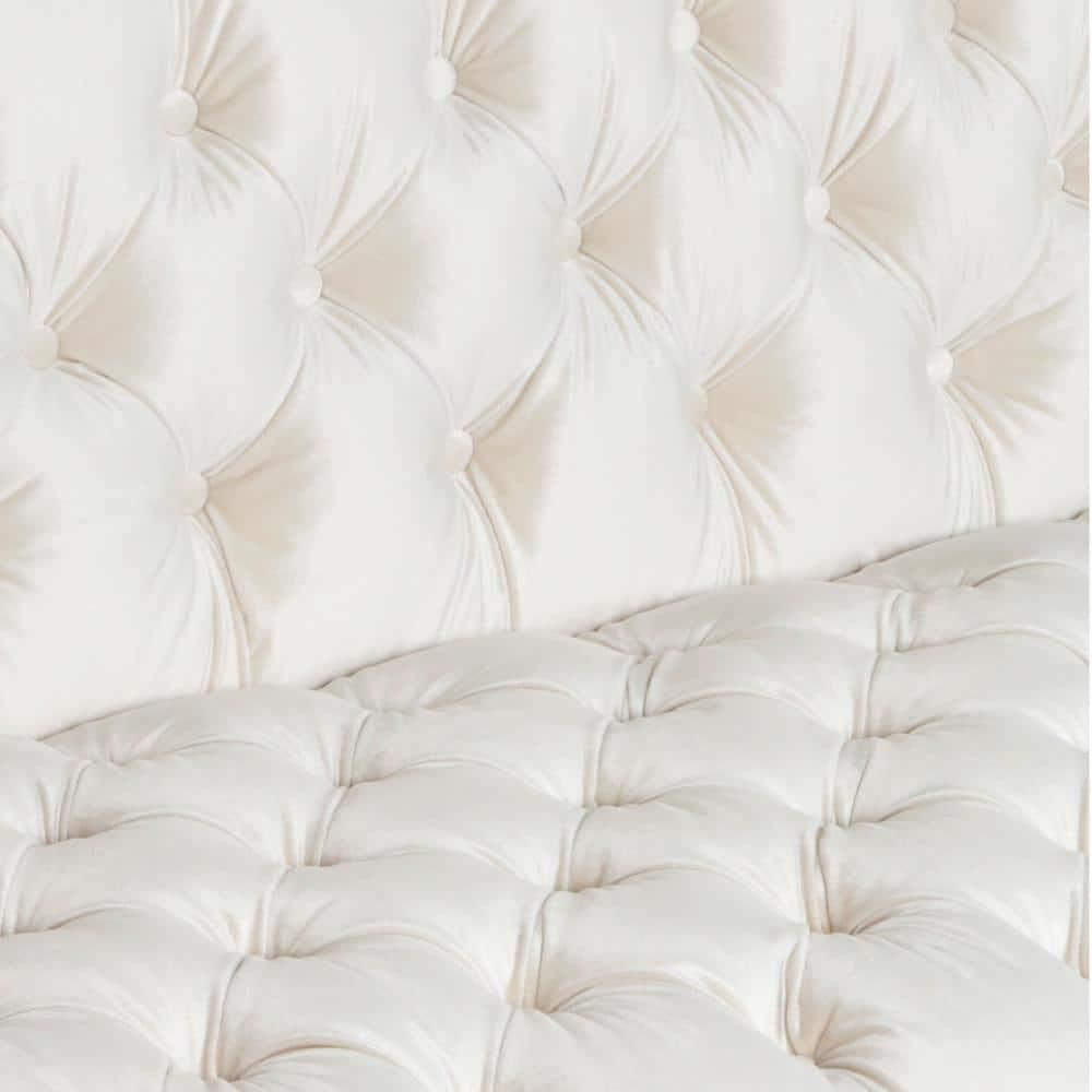 Noble House Camden Tufted Velvet Sofa, Beige, Silver