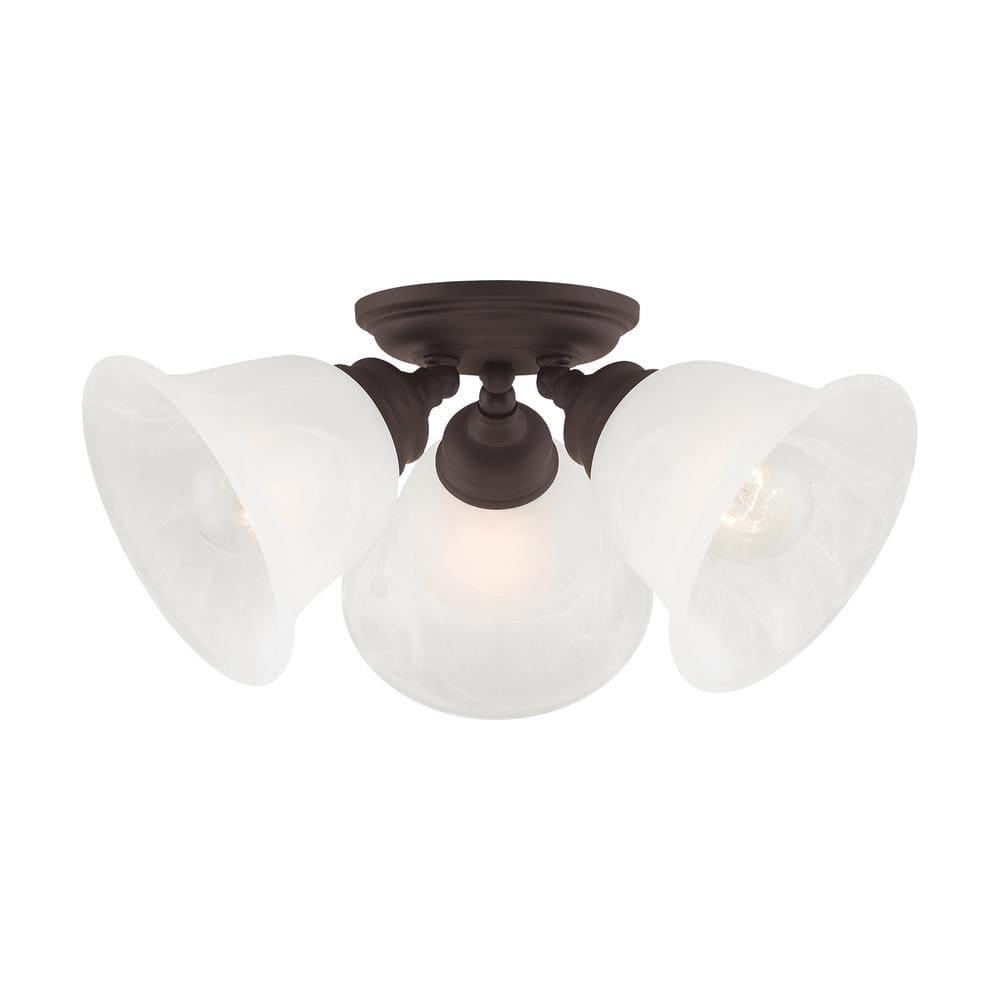 3 Light Bronze Ceiling Light fixture with White Alabaster Glass Shade