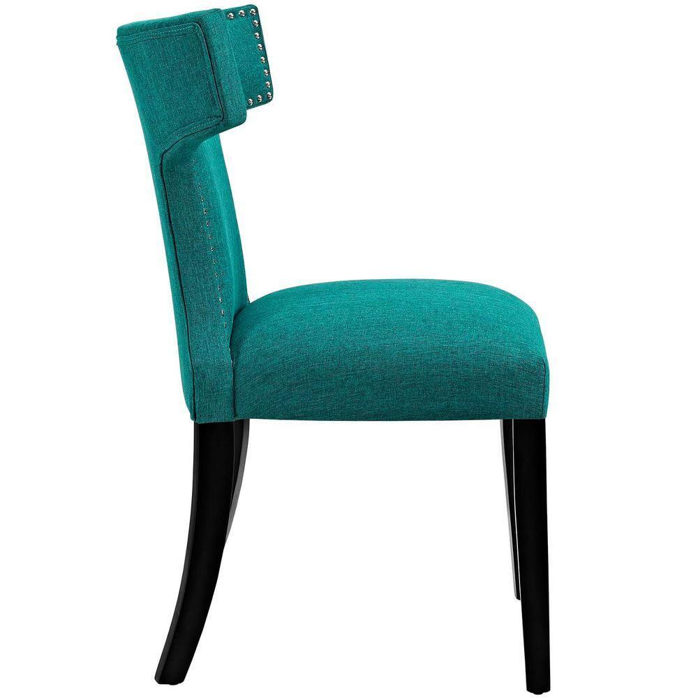 Modway Curve 19" Modern Solid Wood and Fabric Dining Chair in Teal Blue