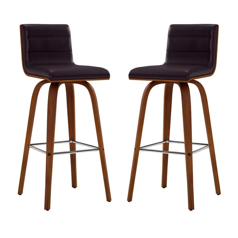 Armen Living 30" Vienna Faux Leather Barstool Brown: Mid-Century Modern, Wood Legs, Padded Back, Fixed Height