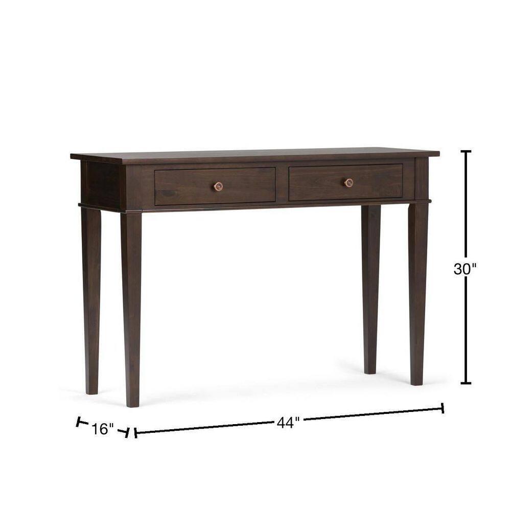 Simpli Home Carlton 44"W Solid Wood Storage Console Table in Dark Tobacco Brown with 2 Drawers