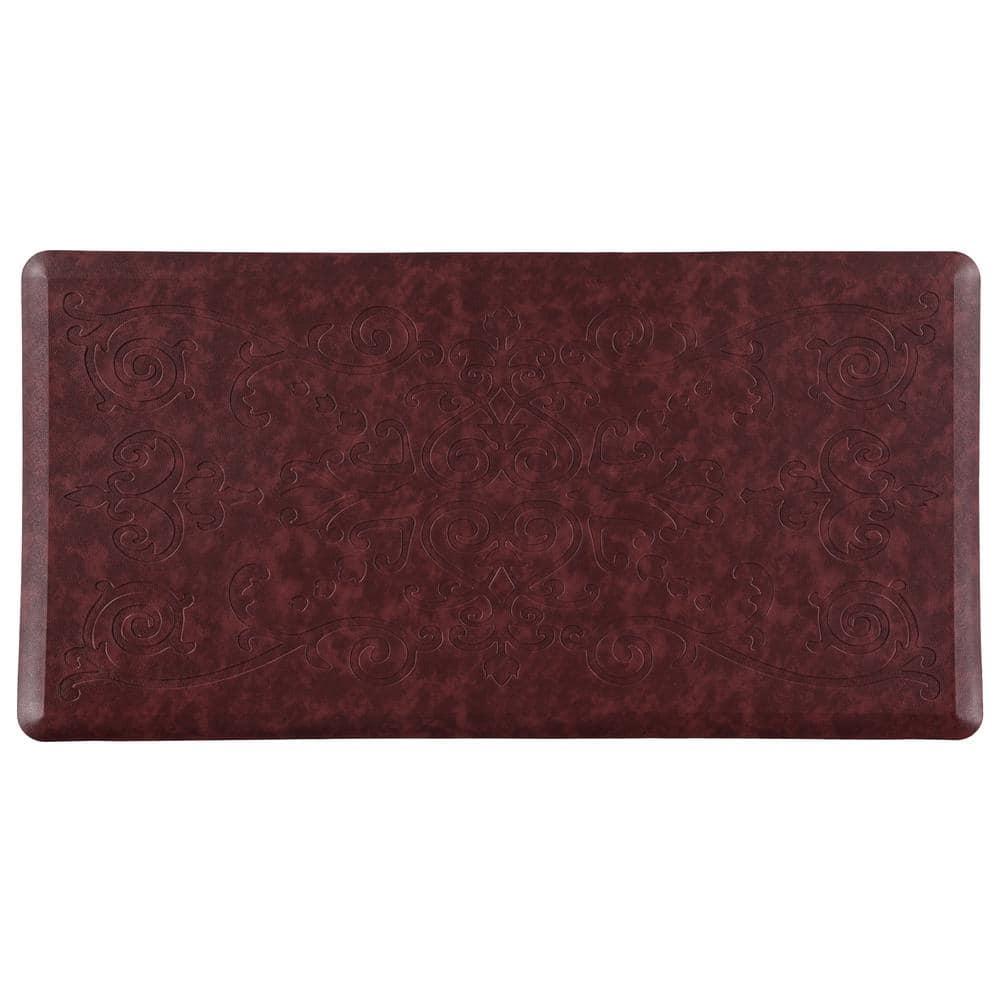 J&V TEXTILES Medallion Embossed Anti-Fatigue Stain-Resistant Cushioned Floor Mats (20" x 39" Burgundy)