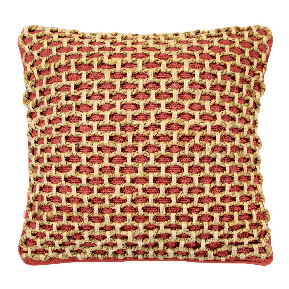 Rust and Beige Cotton Jute Square Throw Pillow with Insert