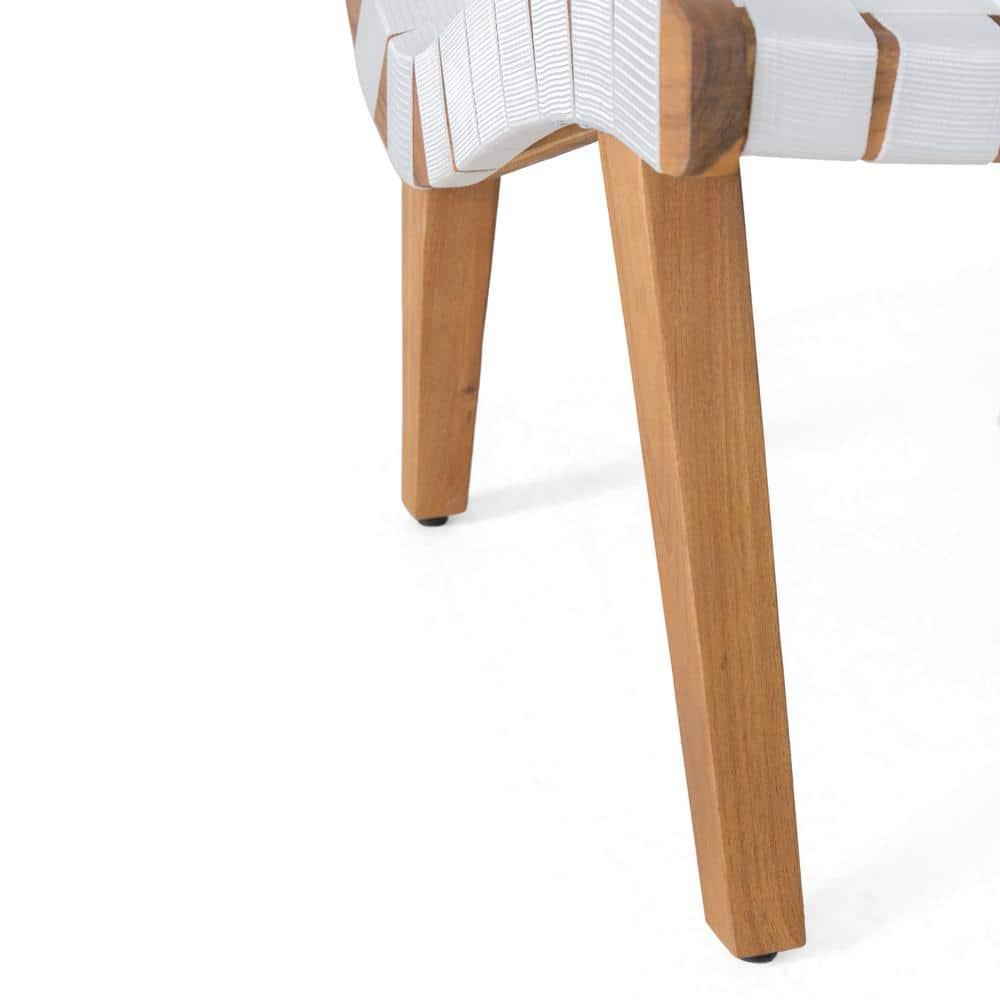 Morganton White and Teak Stationary Rope Weave Wood Outdoor Patio Lounge Chair (2-Pack)