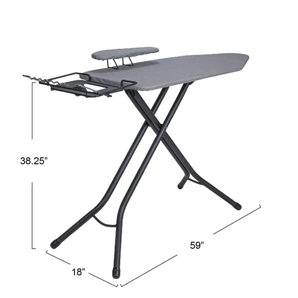 Household Essentials Wide Mega Ironing Board 4-Leg Matte Black Frame Gray Cover: Collapsible Metal, 59" x 18.75", 18.44 lbs