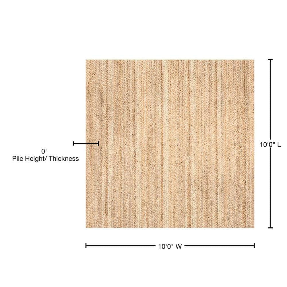 Nuloom 10 Square Rigo Jute Hand Woven Indoor Area Rug, Natural, Solid Farmhouse Design, Natural Fiber Bedroom, Living Room, Kitchen,