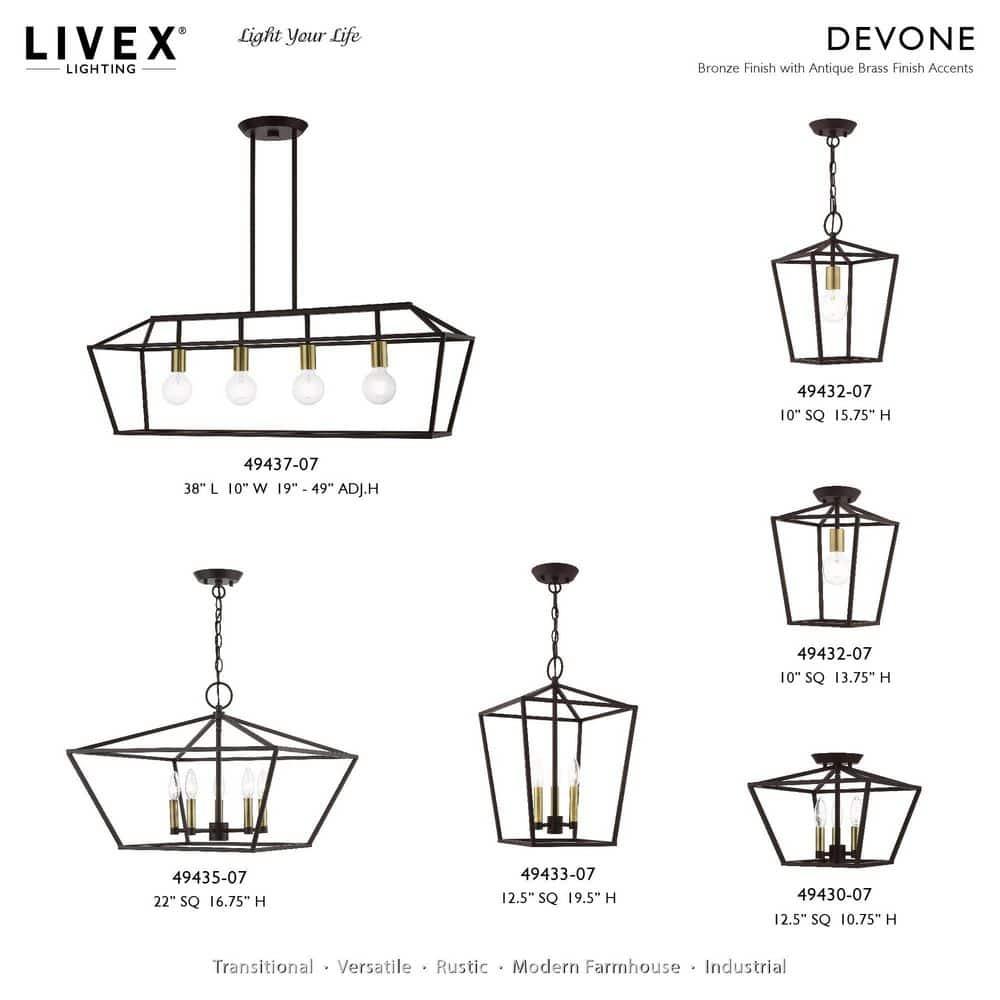 Livex Lighting Devone 4 - Light Chandelier in  Bronze/Antique Brass