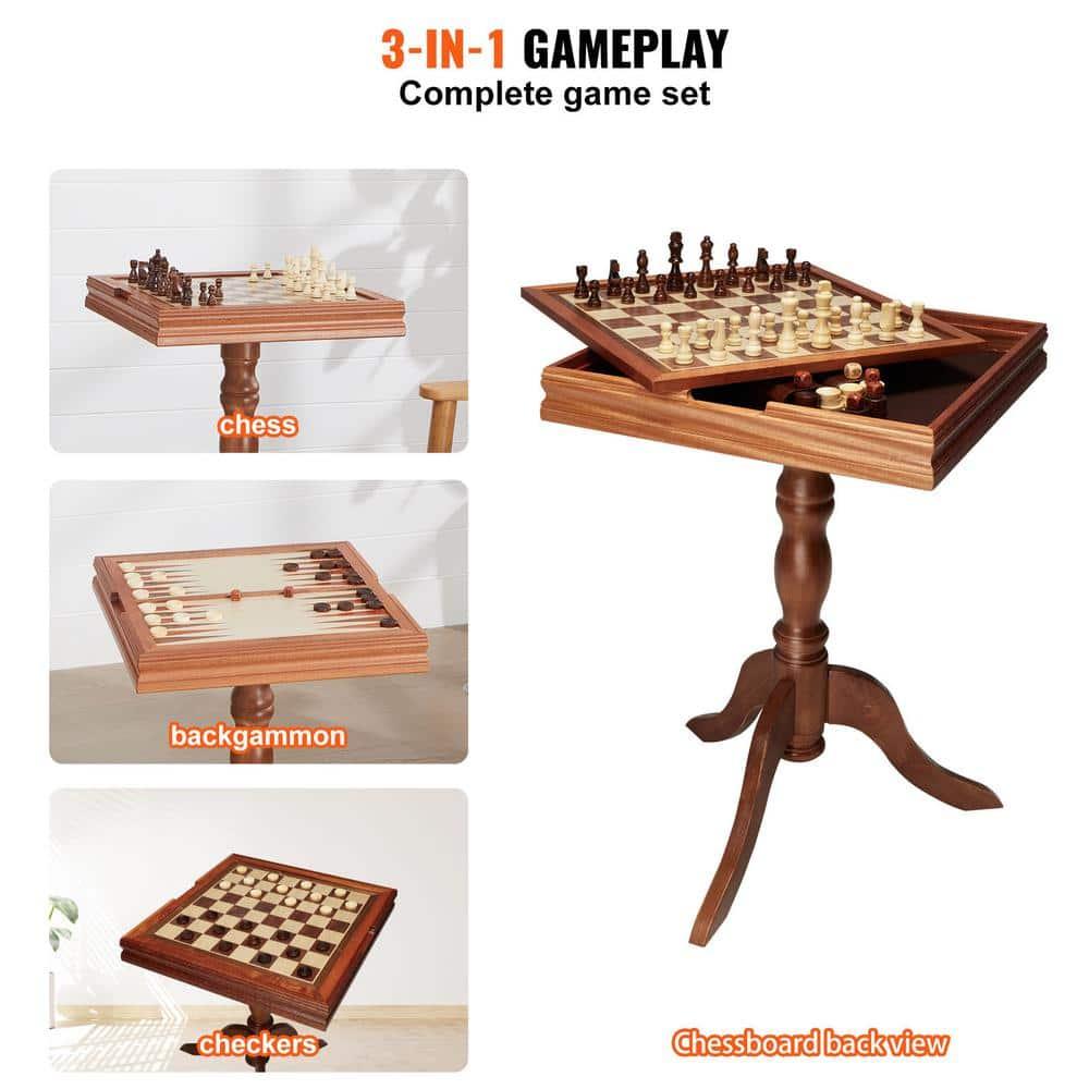 GSE Wooden 3-in-1 Chess Checkers Backgammon Table, Chess Checkers Backgammon Combo Game Set