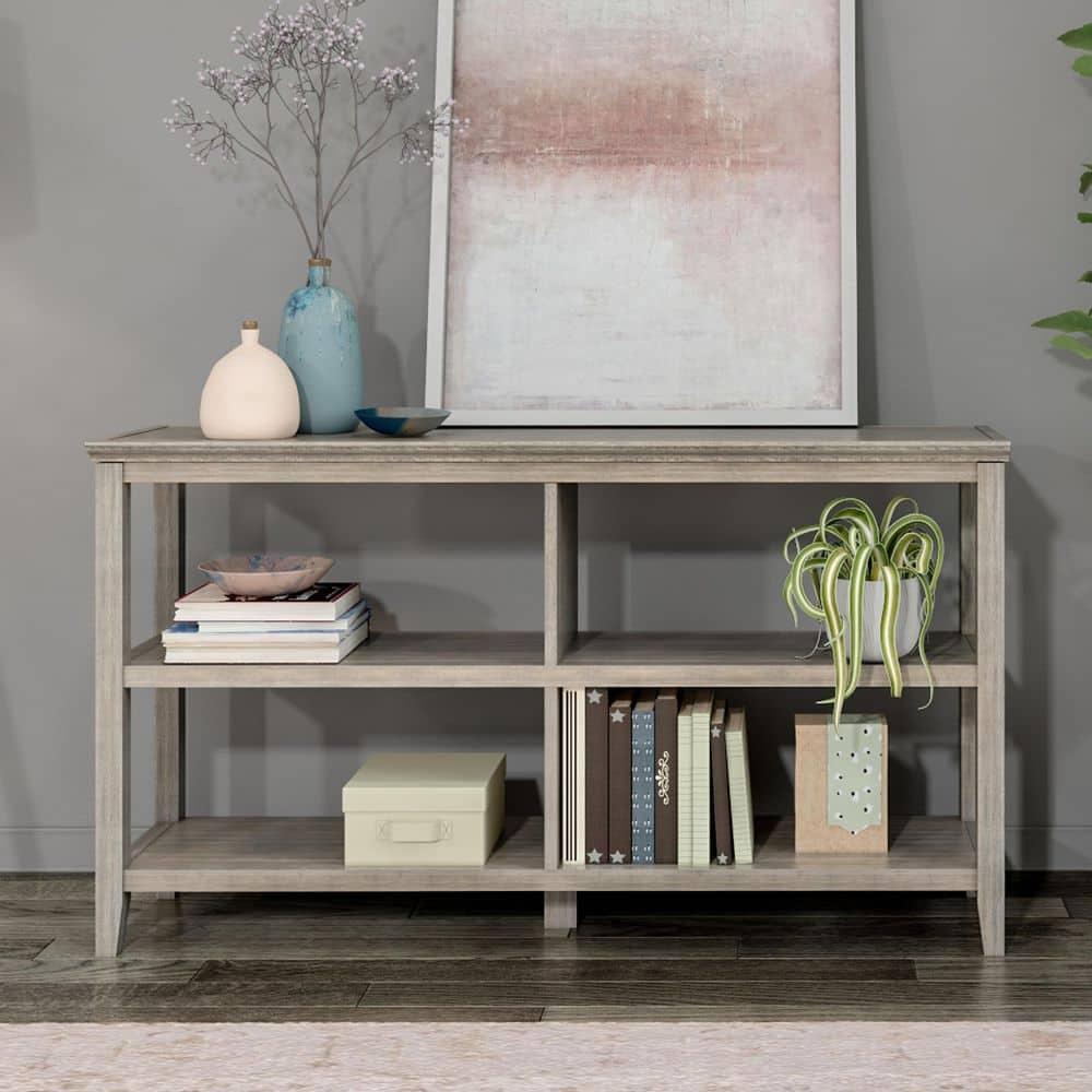 2-Tier Low Wooden Bookcase, Washed Grey