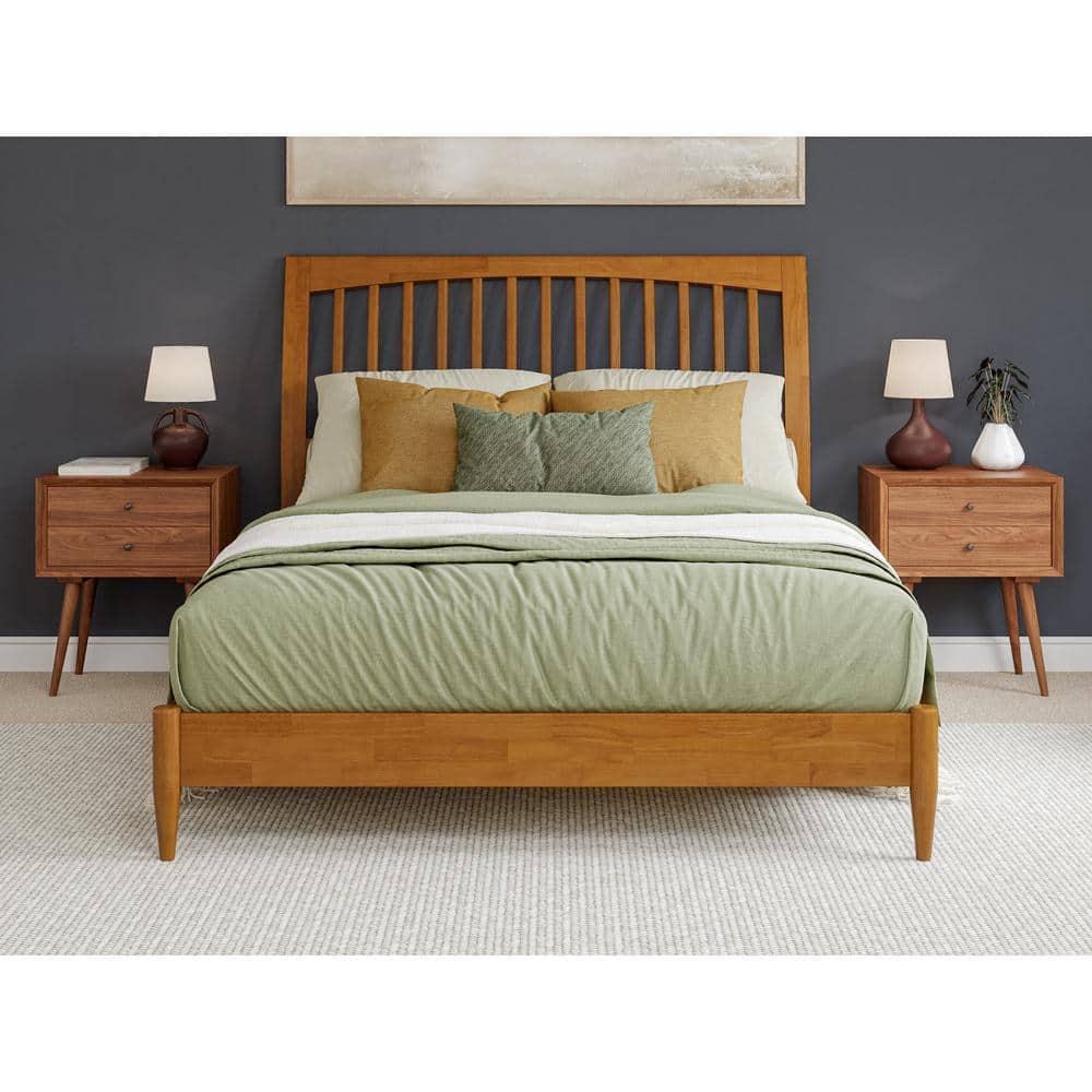 AFI Orleans Queen Solid Wood Low Profile Sleigh Platform Bed, Light Toffee