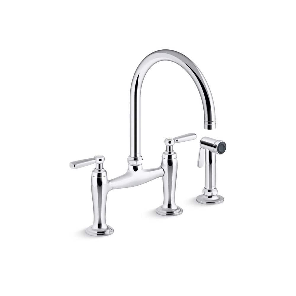 Edalyn by Studio McGee Two-Hole Bridge Kitchen Sink Faucet with Side Sprayer