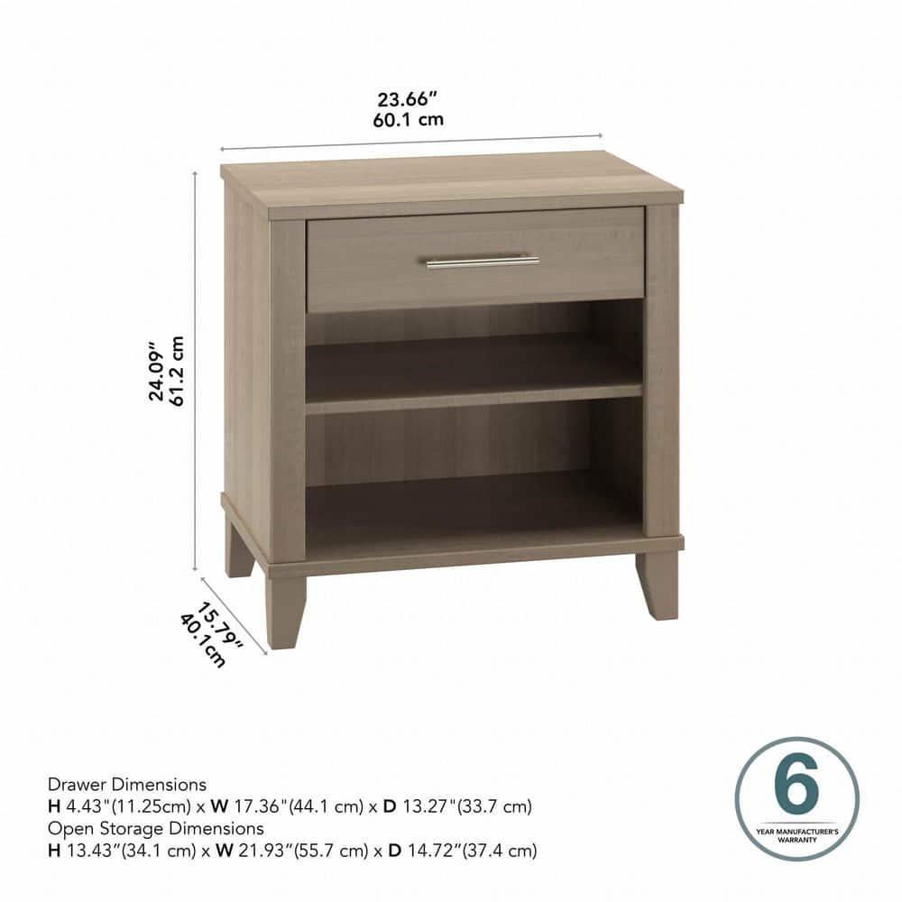Bush Furniture Somerset Nightstand In Ash Gray: Contemporary Design with Satin Nickel Hardware